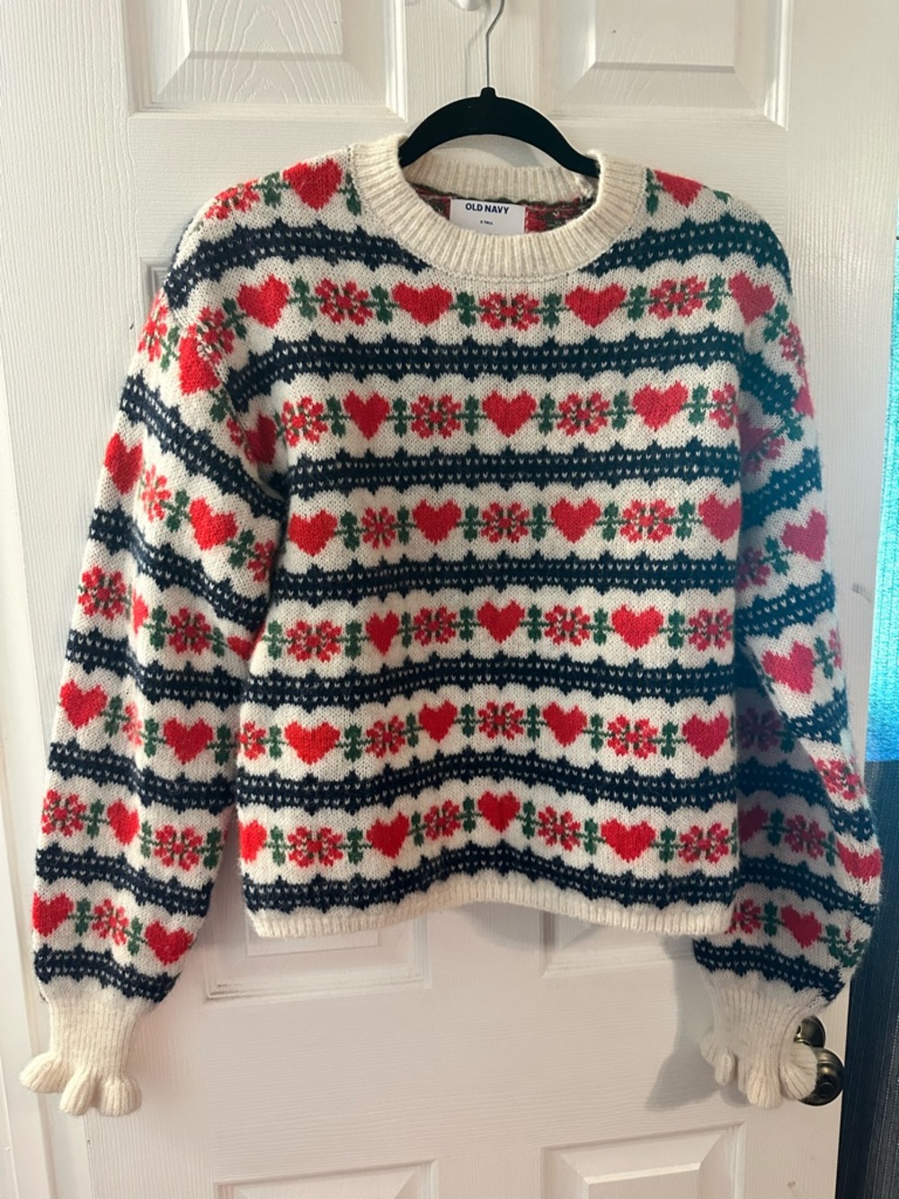 Old Navy Cream Heart Fair Isle Sweater